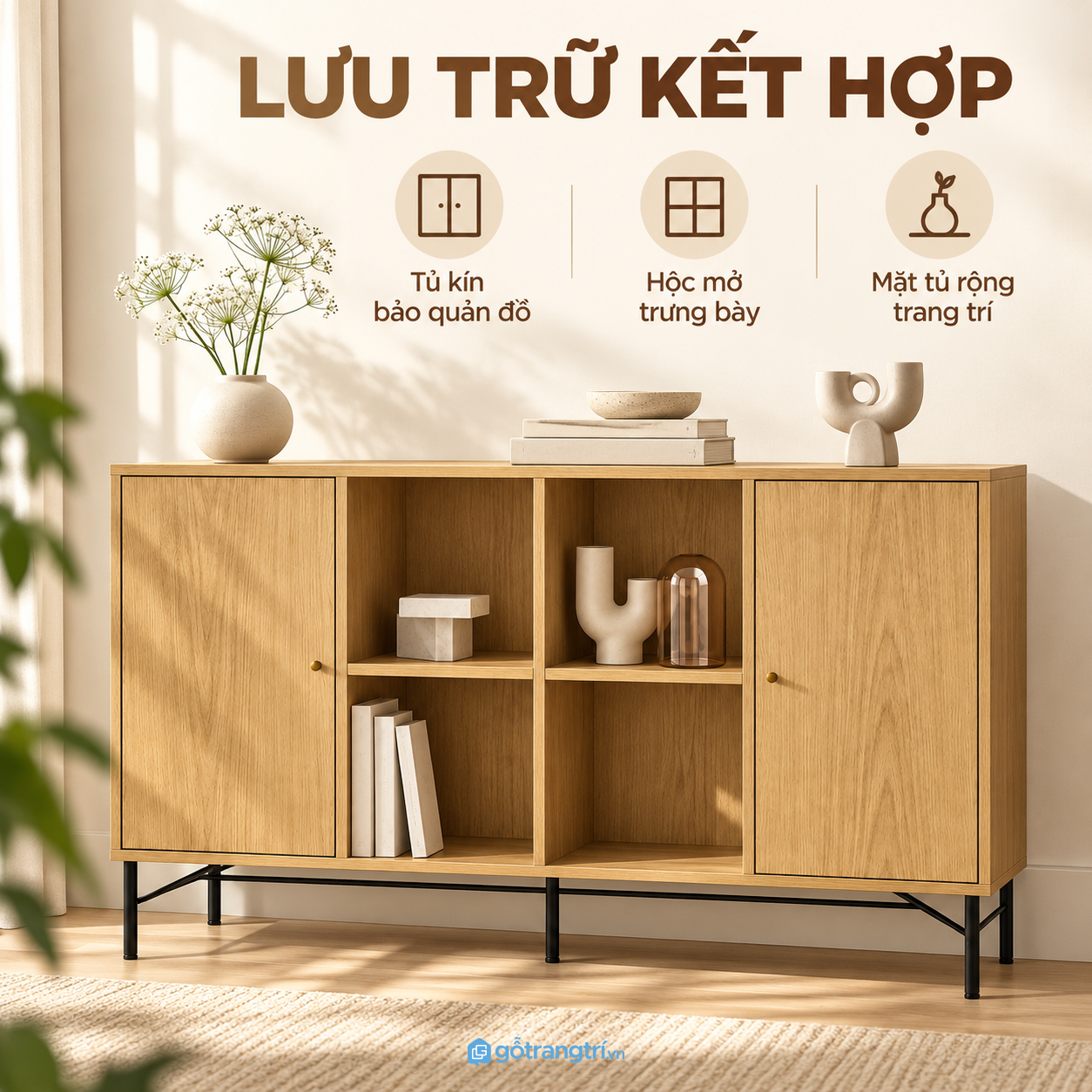 Kệ hở và khoang kín thuận tiện khi lưu trữ