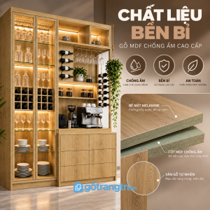 Kệ ly treo và khoang chai được phân chia khoa học