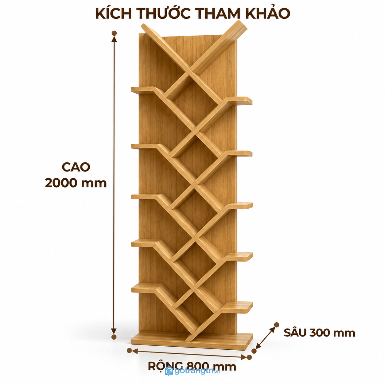 Kệ sách đứng chữ X bằng gỗ kết hợp lưu trữ sách và trưng bày decor