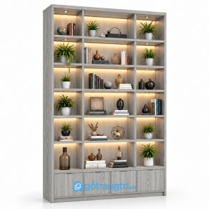 Kệ trưng bày gỗ 18 ô có đèn LED màu sồi hiện đại GHS-5140 - 1600x350x2200mm - Màu gỗ 413