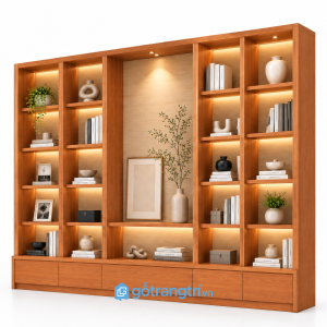 Kệ tủ trang trí phòng khách có đèn LED hiện đại GHS-1022