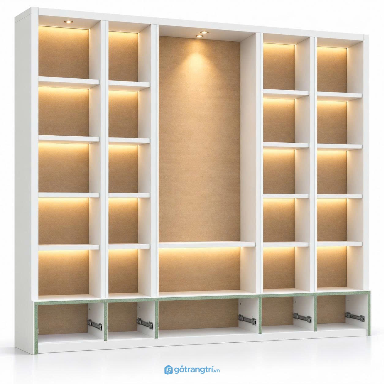 Kệ tủ trang trí phòng khách có đèn LED hiện đại GHS-1022 - hình ảnh thực tế 1