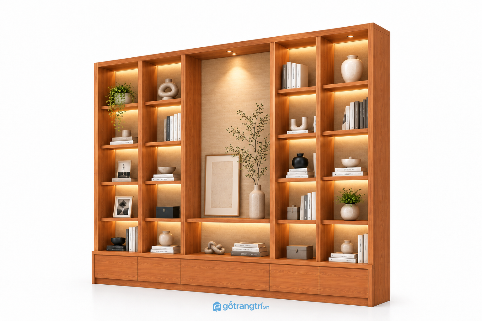 Kệ tủ trang trí phòng khách có đèn LED hiện đại GHS-1022