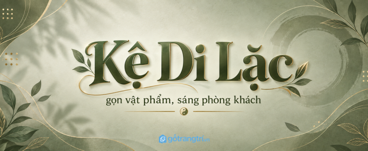 Kệ tượng Di Lặc phong thủy cho phòng khách nhỏ: gọn vật phẩm, sáng góc và dễ lau dọn