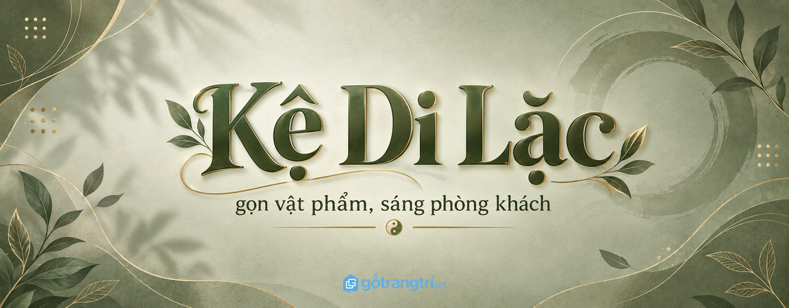 Kệ tượng Di Lặc phong thủy cho phòng khách nhỏ: gọn vật phẩm, sáng góc và dễ lau dọn