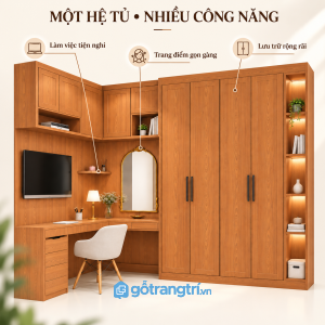 Kết hợp bàn làm việc, tivi và khu vực trang điểm