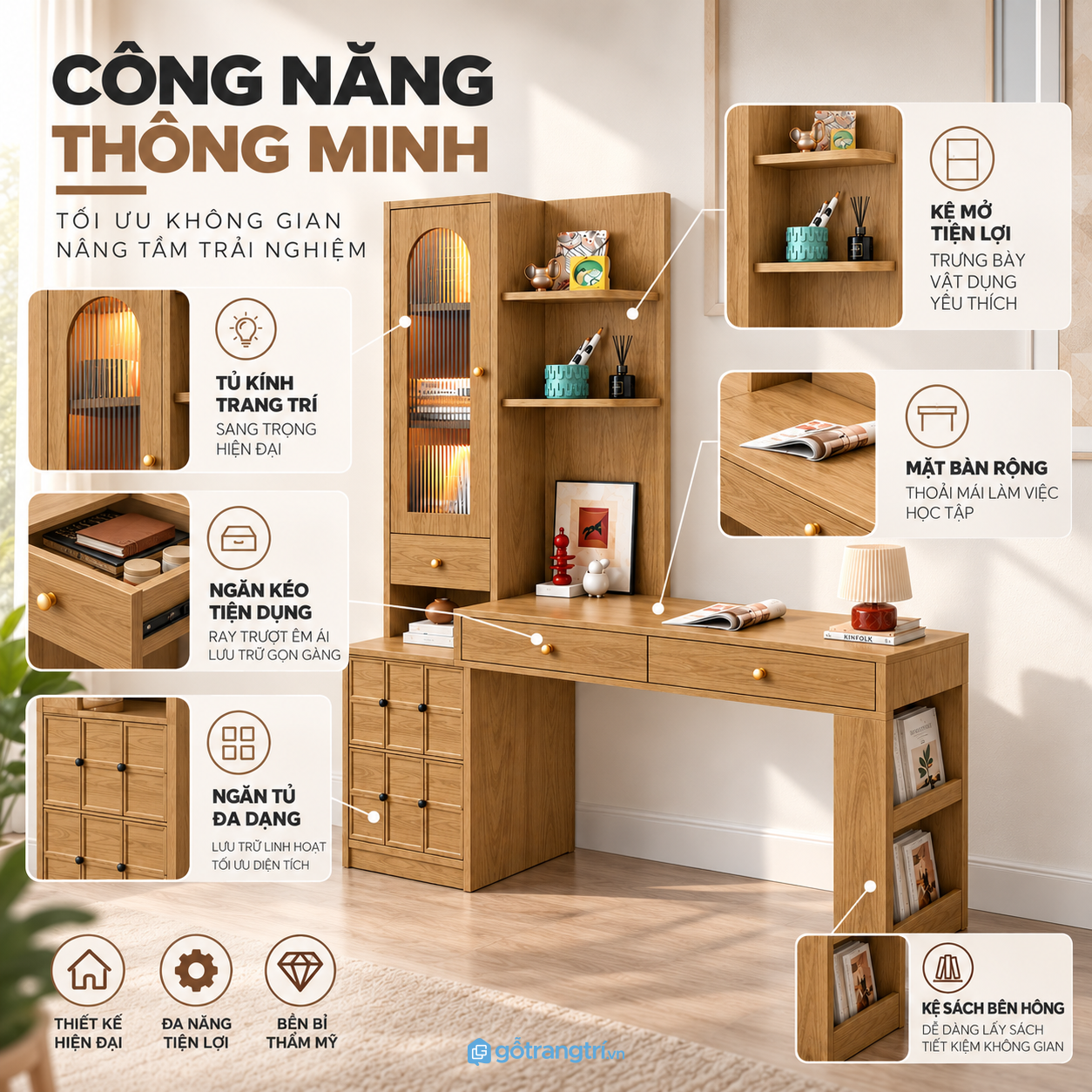 Kết hợp bàn làm việc và hệ lưu trữ trong cùng một sản phẩm