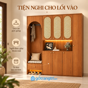 Kết hợp ghế ngồi, móc treo áo và nhiều khoang lưu trữ