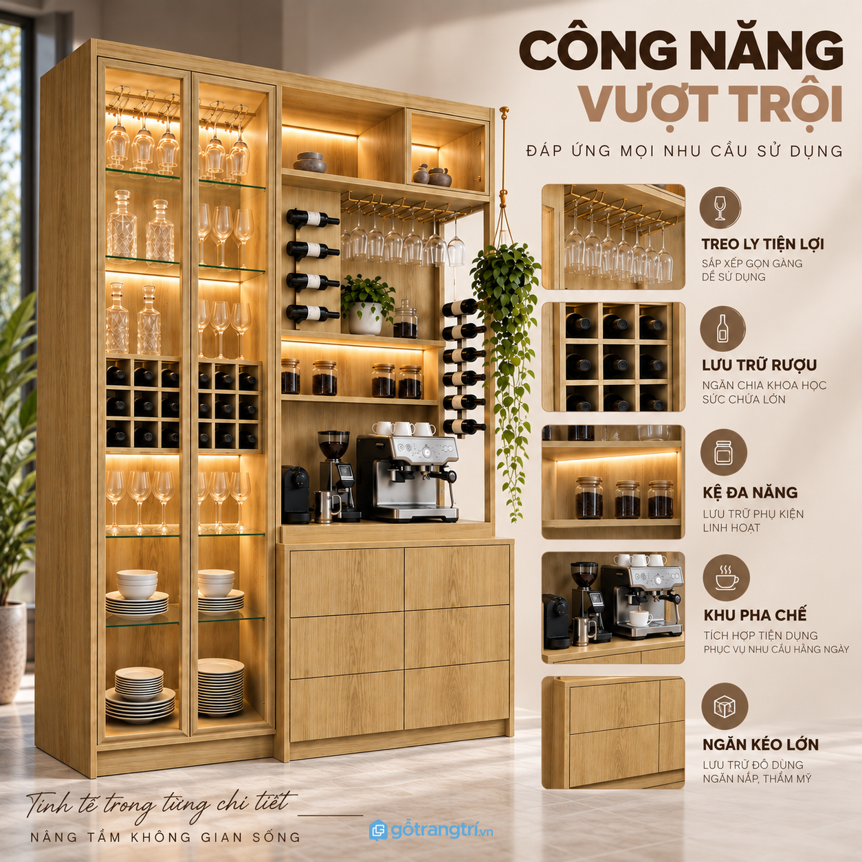 Kết hợp khu pha chế cà phê ngay trong hệ tủ Kết hợp khu pha chế cà phê ngay trong hệ tủ