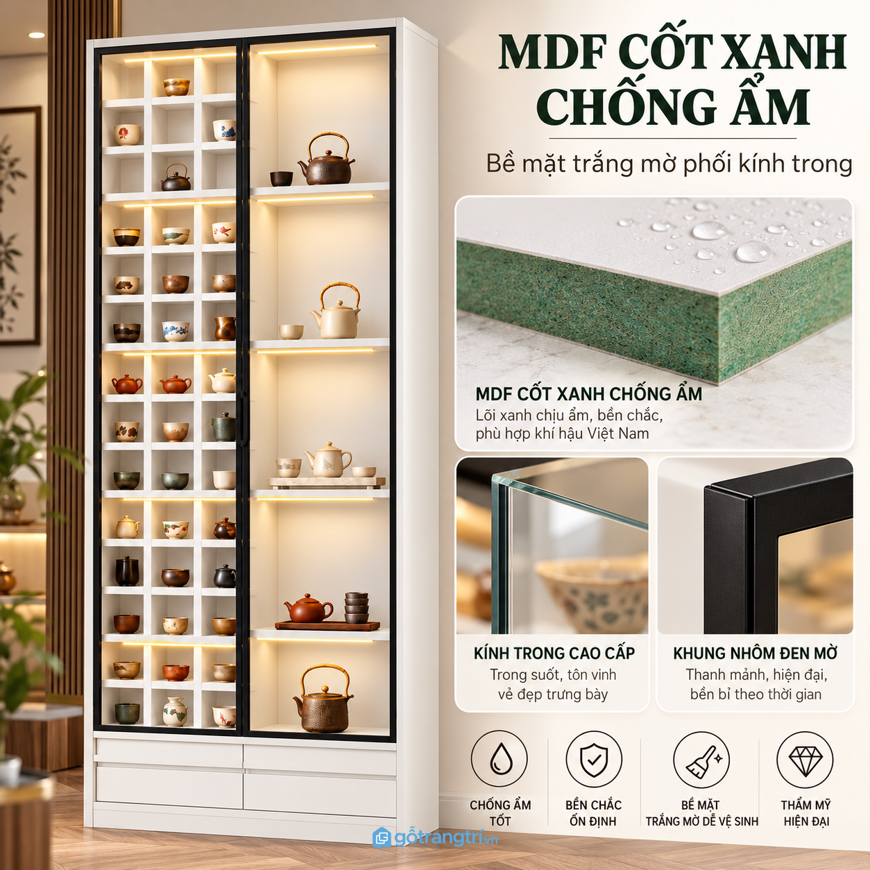 Kết hợp kính và vân gỗ, cần bảo quản đúng cách