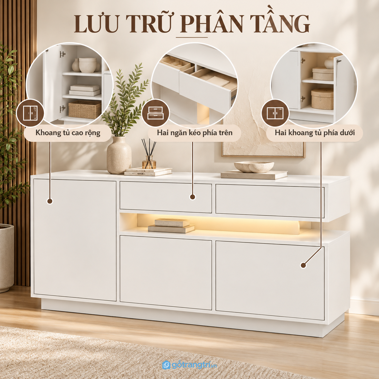 Kết hợp lưu trữ kín và trưng bày có đèn LED