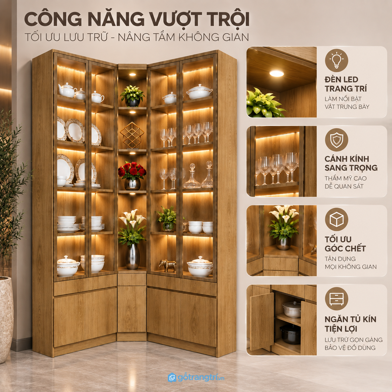 Kết hợp trưng bày và lưu trữ trong cùng một hệ tủ