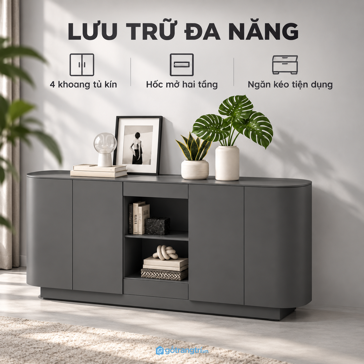 Kết hợp tủ kín, kệ hở và ngăn kéo Kết hợp tủ kín, kệ hở và ngăn kéo