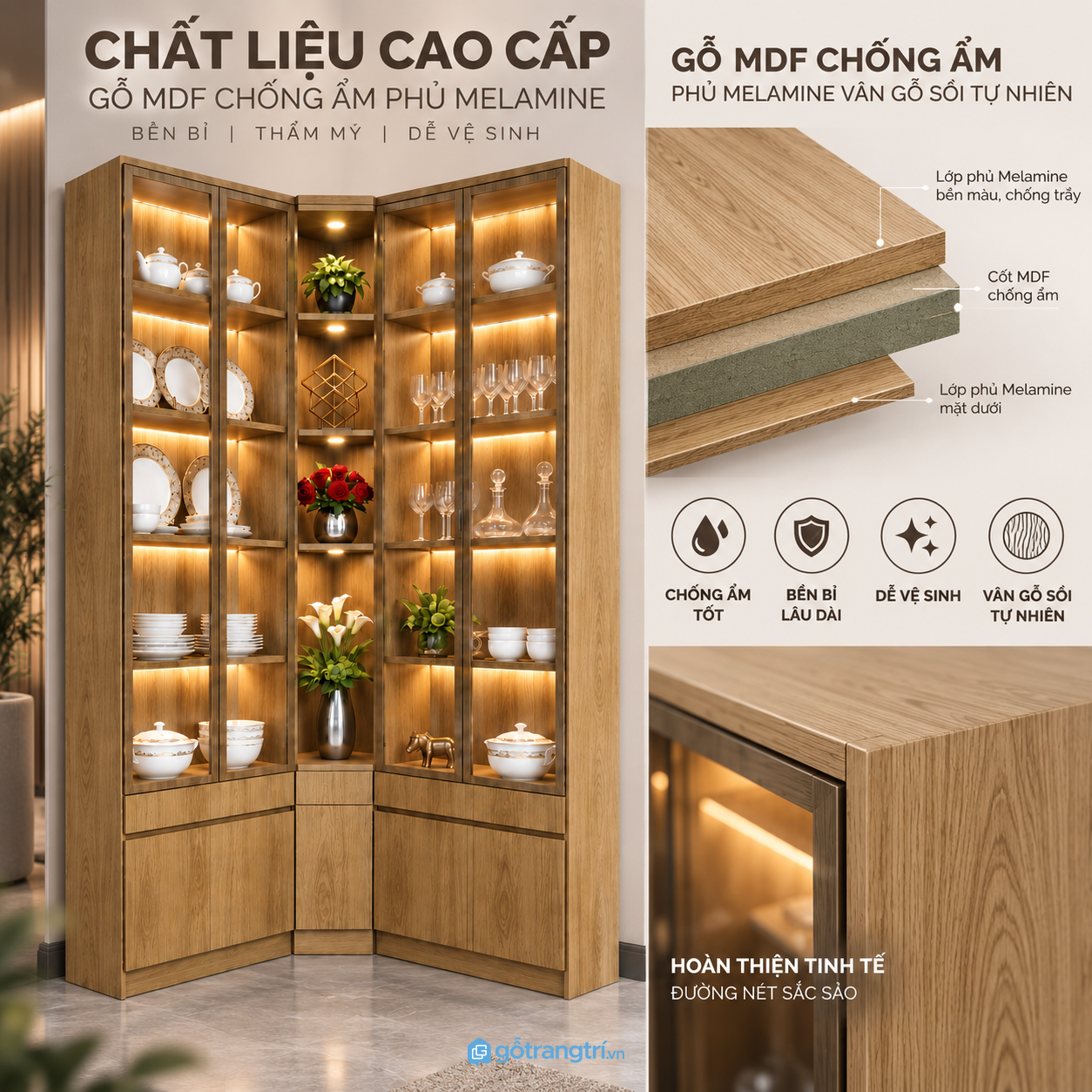 Khoang kính nhiều tầng, đèn LED làm nổi bật đồ trưng bày
