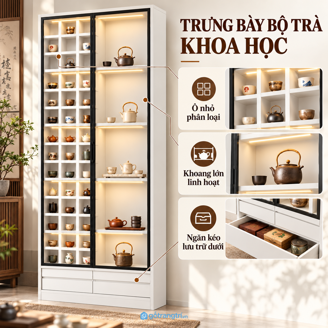 Không gian trưng bày riêng cho ấm trà và đồ gốm sứ
