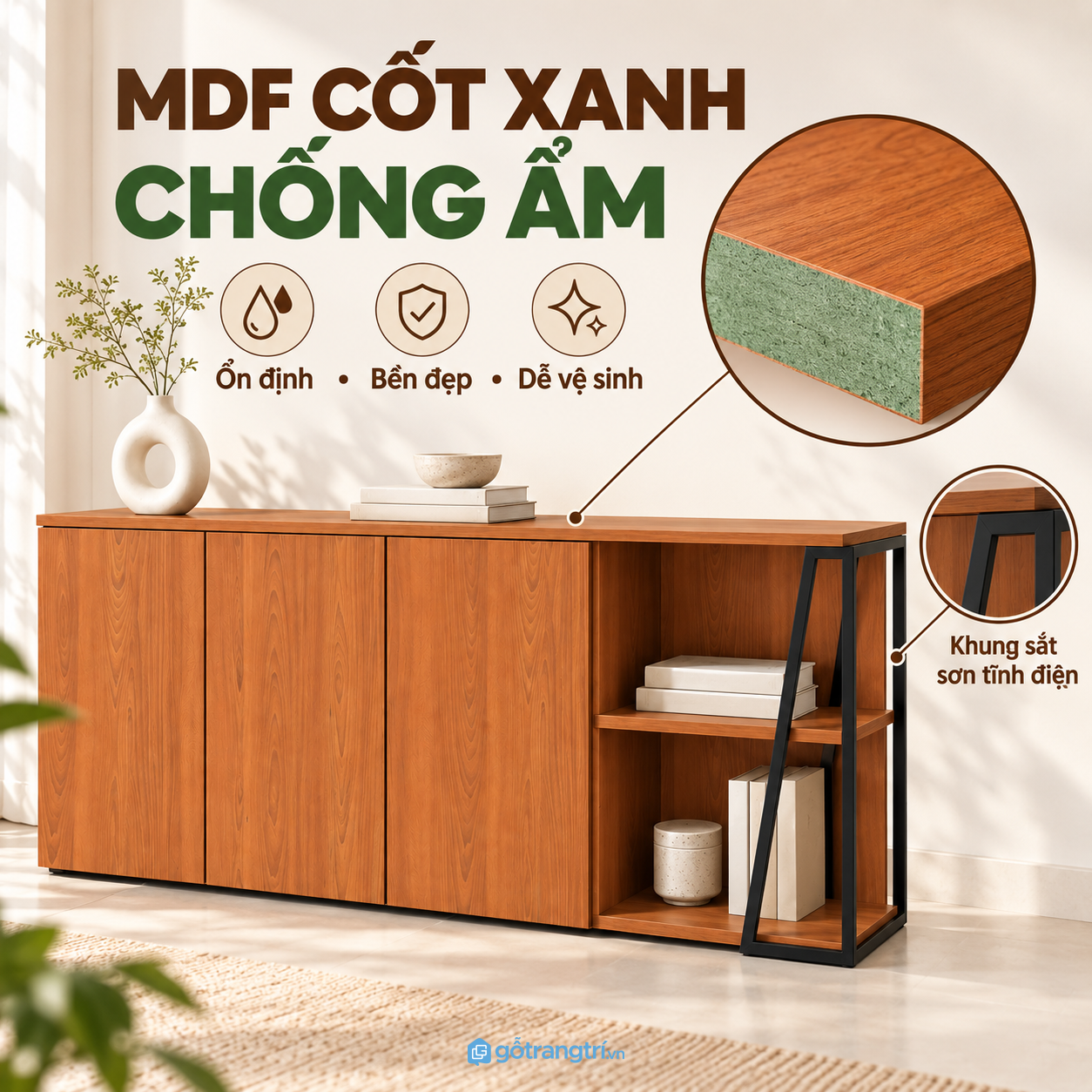 Màu gỗ ấm dễ phối cùng nội thất phòng khách