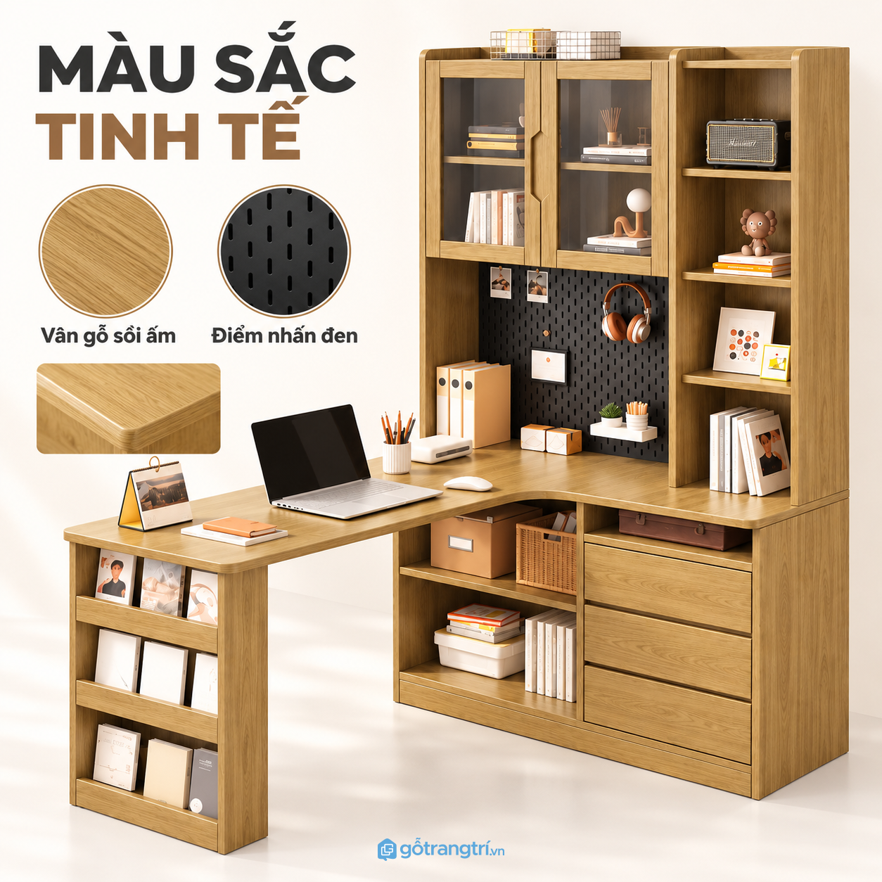 Màu gỗ dễ phối với phòng làm việc và phòng học