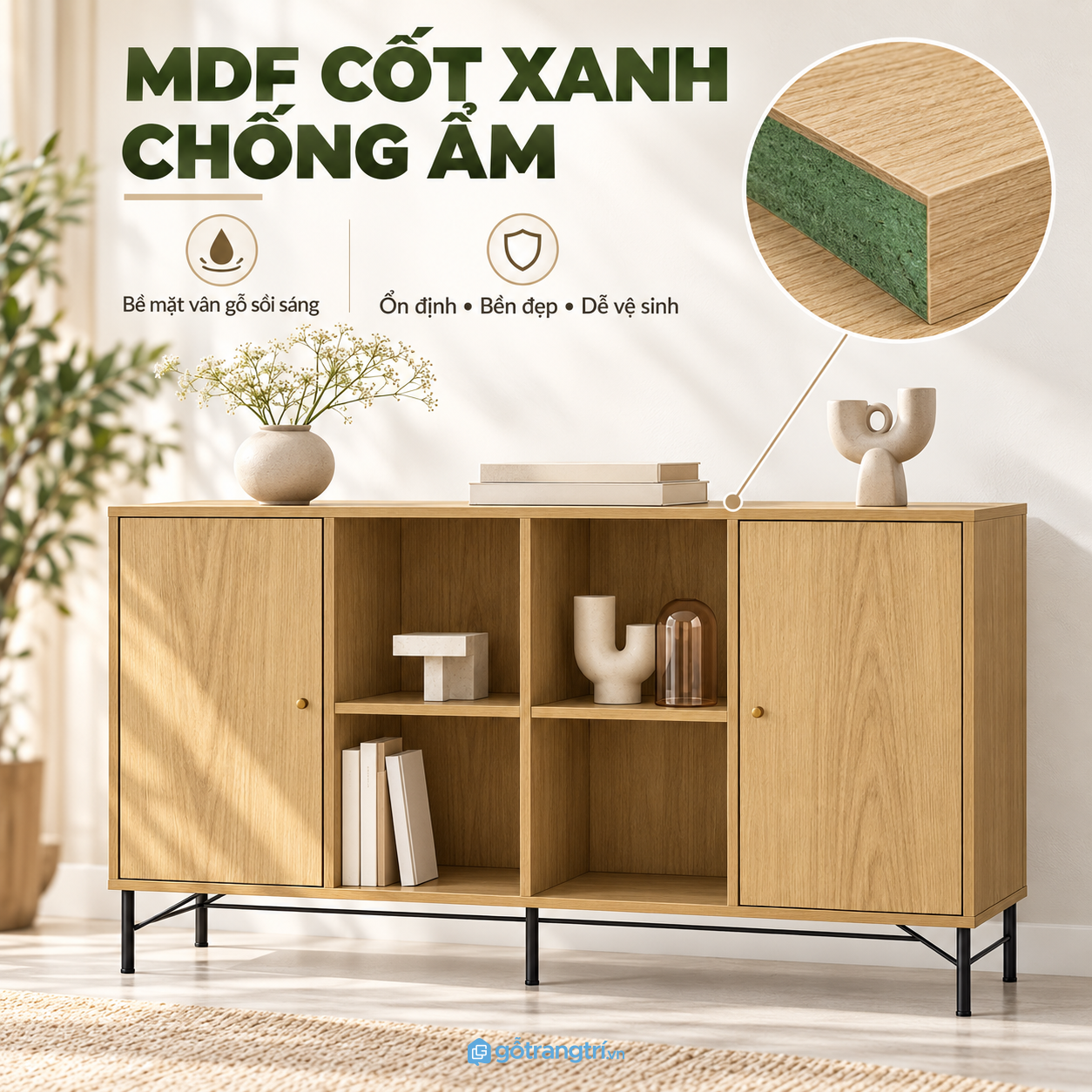 Màu gỗ sáng kết hợp chân sắt đen gọn mắt