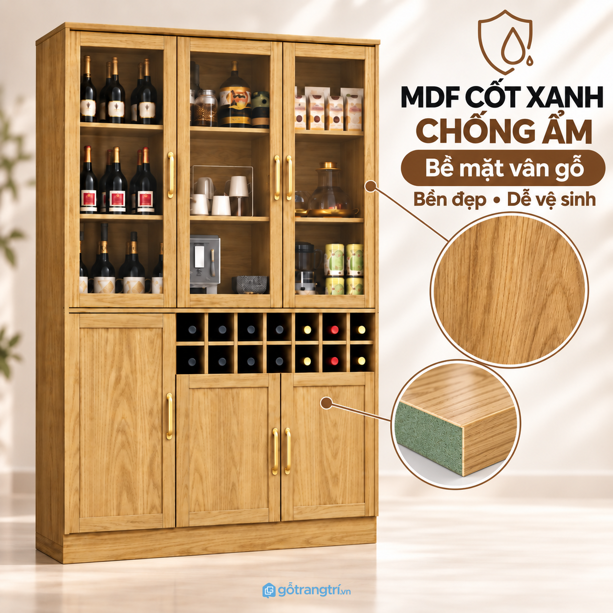 Màu gỗ sồi đẹp, dễ vệ sinh và lựa chọn vật liệu chống ẩm
