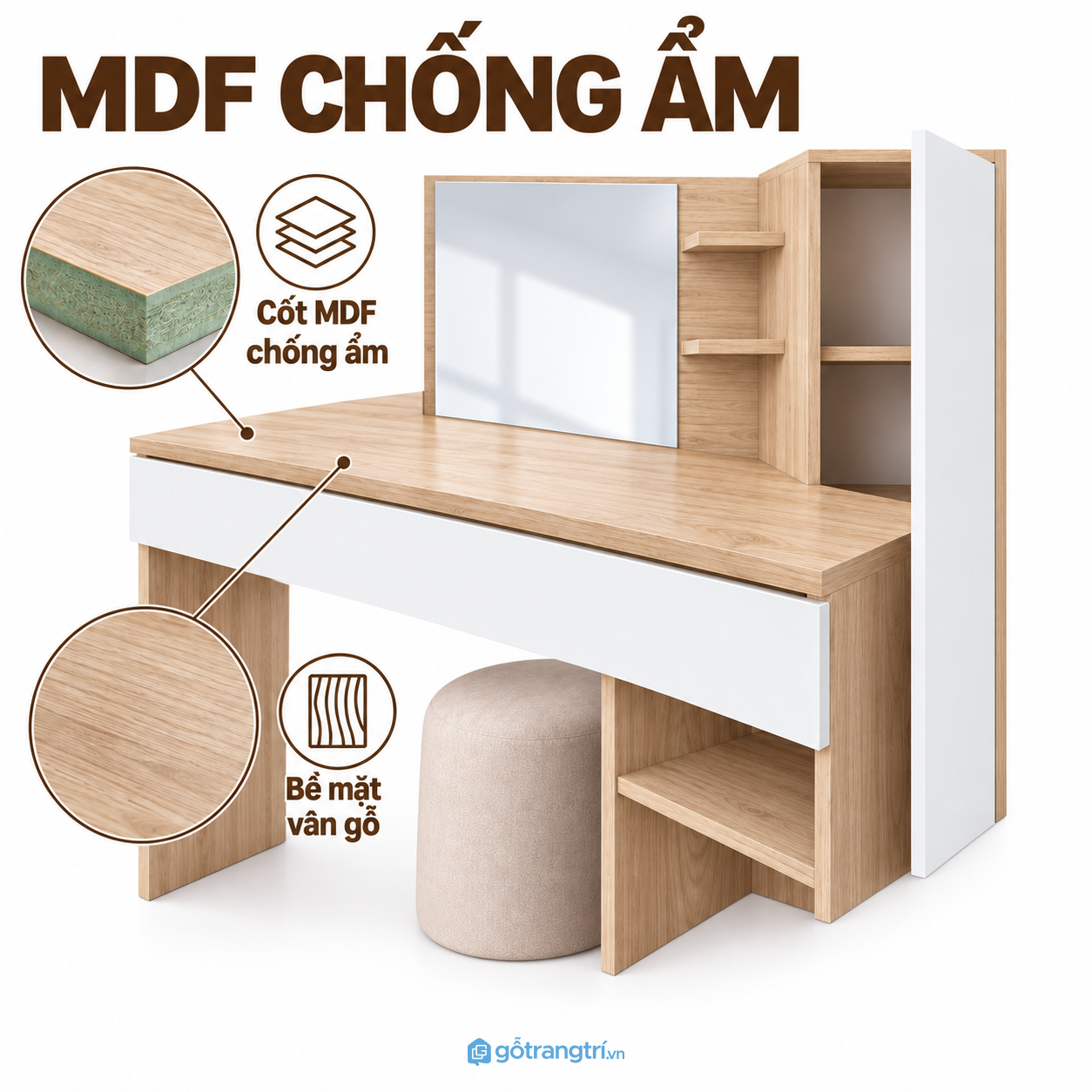 Gỗ MDF phủ Melamine, thuận tiện chăm sóc hằng ngày