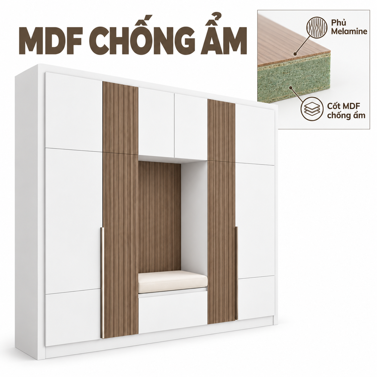 MDF chống ẩm phủ Melamine, đệm mút bọc vải