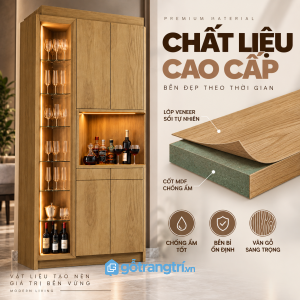 Ngăn kính nhiều tầng để trưng bày ly và chai rượu