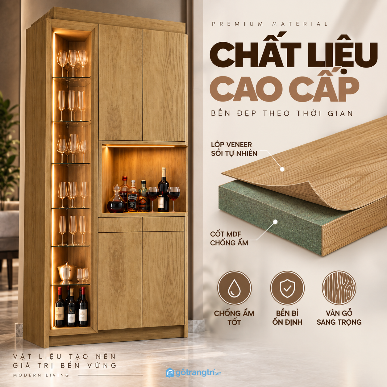 Ngăn kính nhiều tầng để trưng bày ly và chai rượu Ngăn kính nhiều tầng để trưng bày ly và chai rượu