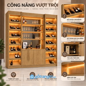 Nhiều khoang lưu trữ rượu, ly và đồ trang trí