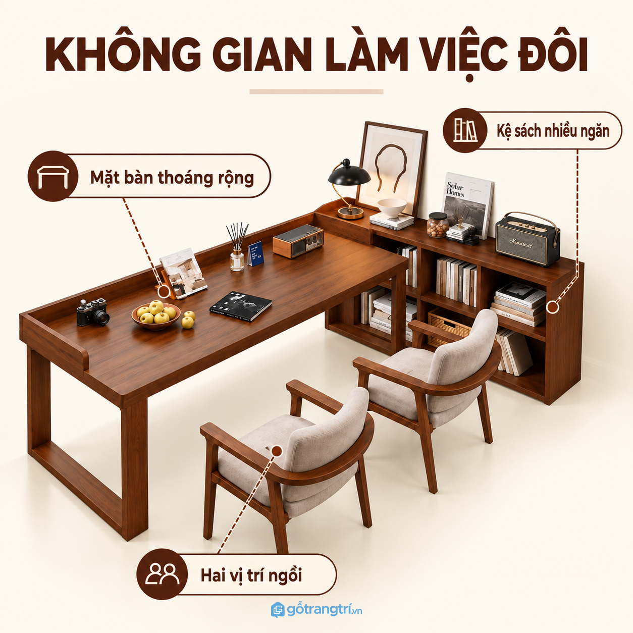 Nhiều không gian lưu trữ cho sách và đồ dùng