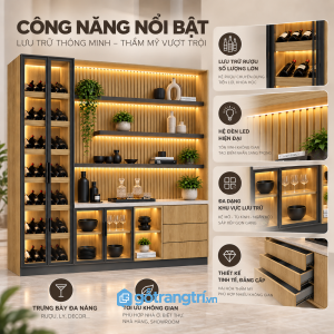 Nhiều khu vực chứa chai, ly và đồ dùng gia đình