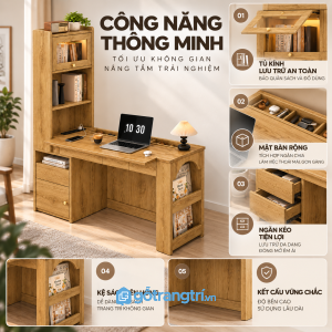 Nhiều khu vực lưu trữ cho sách, tài liệu và đồ dùng