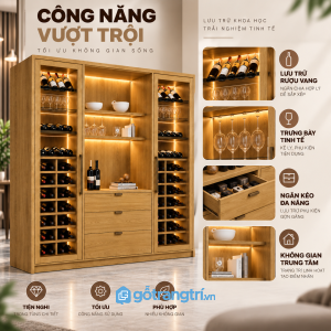 Nhiều ngăn chứa chai, ly và phụ kiện pha chế