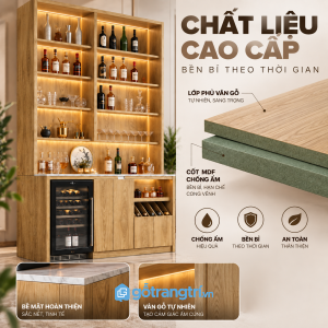 Nhiều tầng kệ cho chai rượu, ly và đồ trang trí