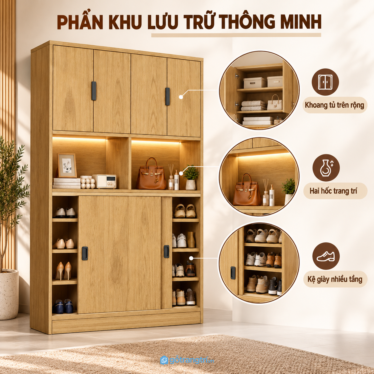 Phân chia nhiều ngăn, thuận tiện lưu trữ giày dép
