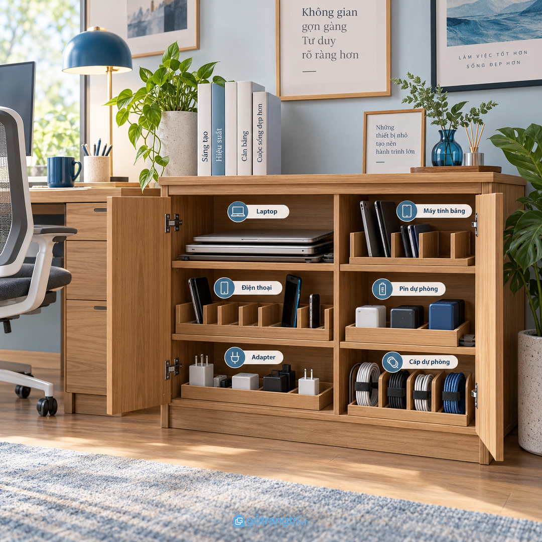 Vị trí tủ nên gần bàn làm việc nhưng không cản lối đi