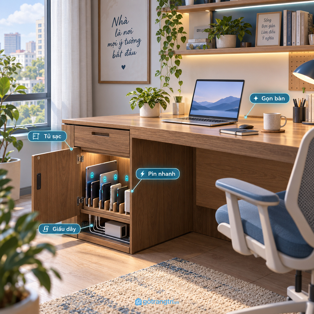 Phòng họp nhỏ cần trạm sạc gọn để khách và nhân sự dễ dùng