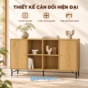 Thiết kế cân đối với hai cánh tủ và kệ hở