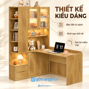 Thiết kế chữ L hiện đại, màu gỗ dễ tạo điểm nhấn