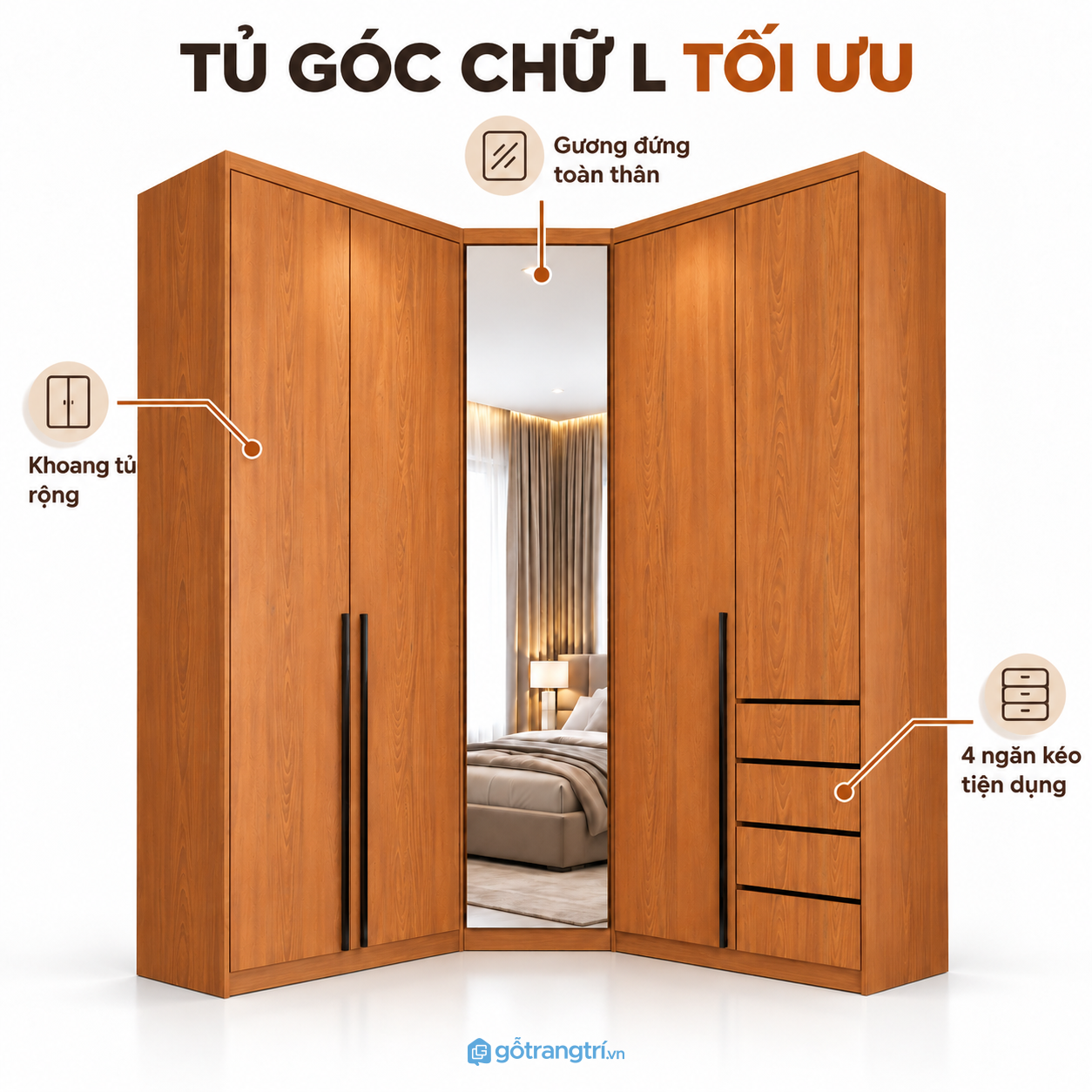 Thiết kế chữ L hiện đại, tận dụng góc phòng