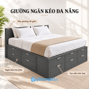Thiết kế giường ngủ màu xám đậm hiện đại, tối giản