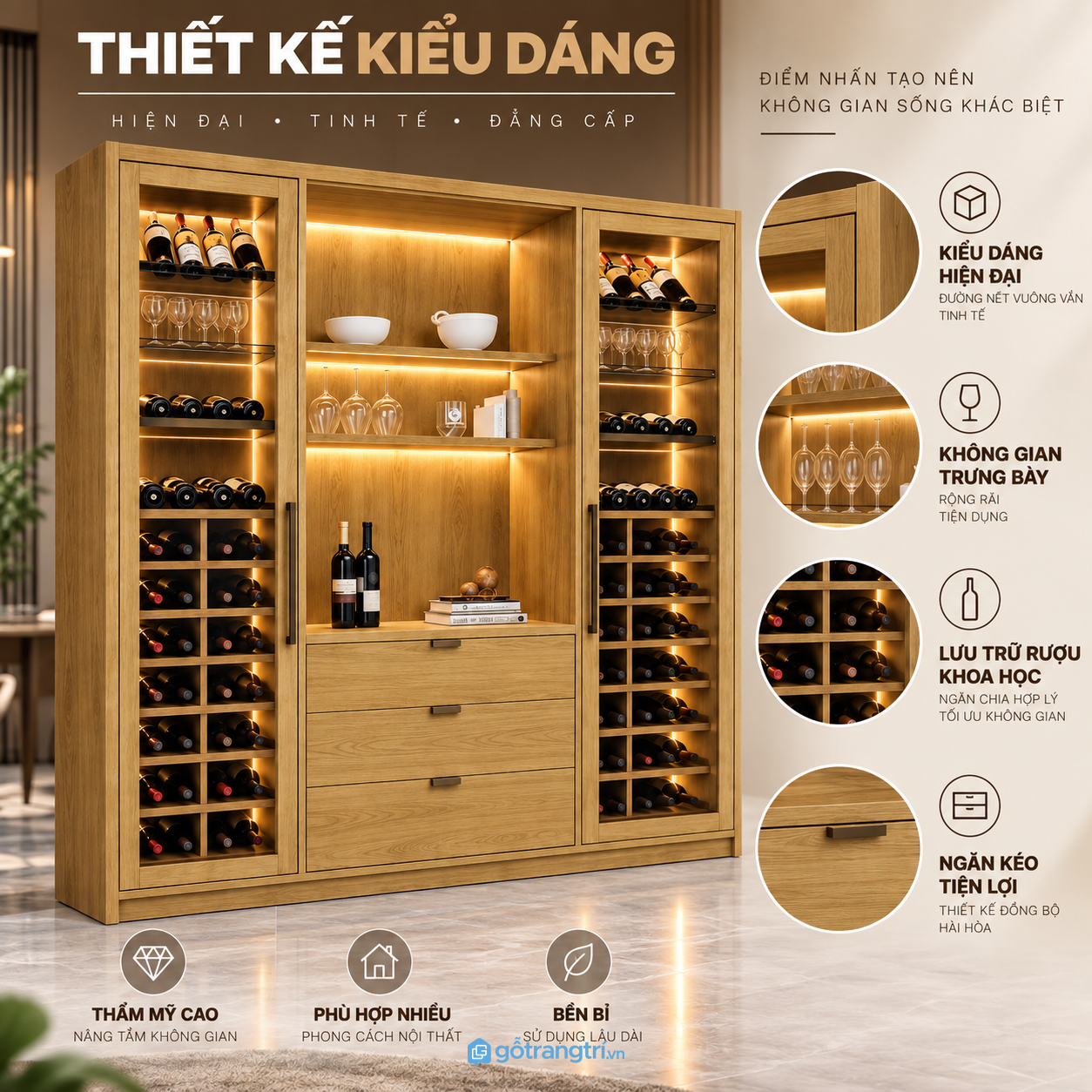 Thiết kế hiện đại, bố cục cân đối dễ trưng bày