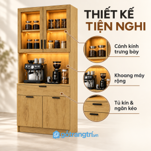 Thiết kế hiện đại, kết hợp tủ kín và kệ trưng bày
