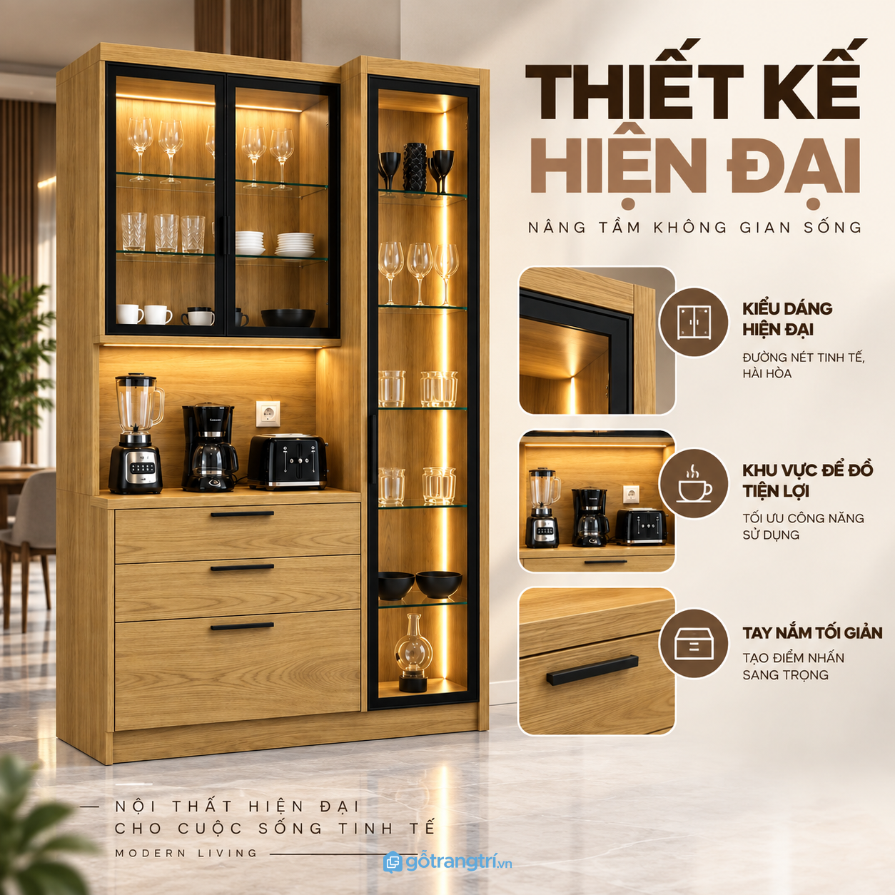 Thiết kế hiện đại, kết hợp tủ rượu và khu pha chế Thiết kế hiện đại, kết hợp tủ rượu và khu pha chế