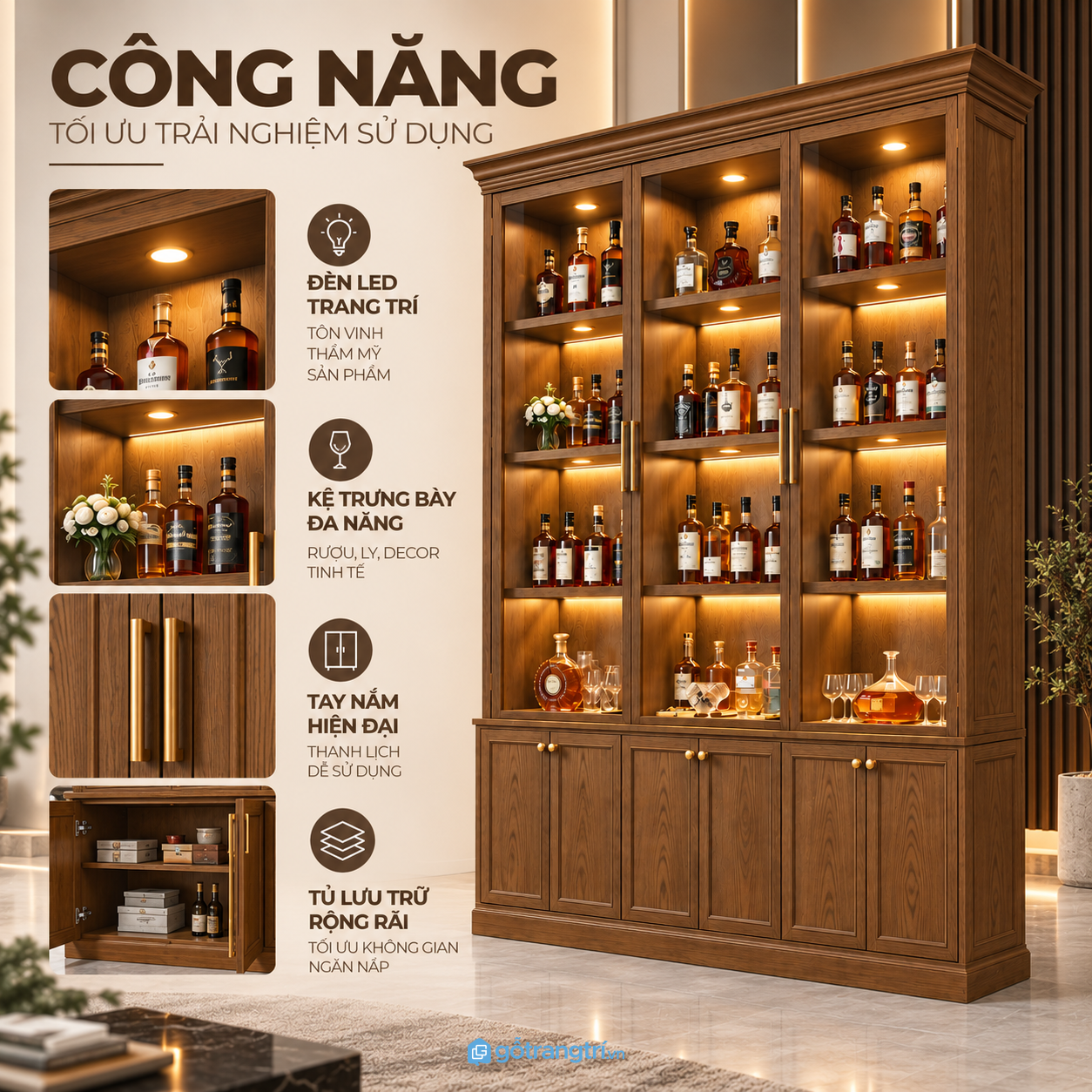 Thiết kế hiện đại, nổi bật với khung đen và kính trong