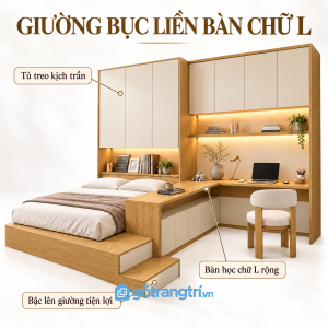 Thiết kế hiện đại, phối vân gỗ sáng và màu kem