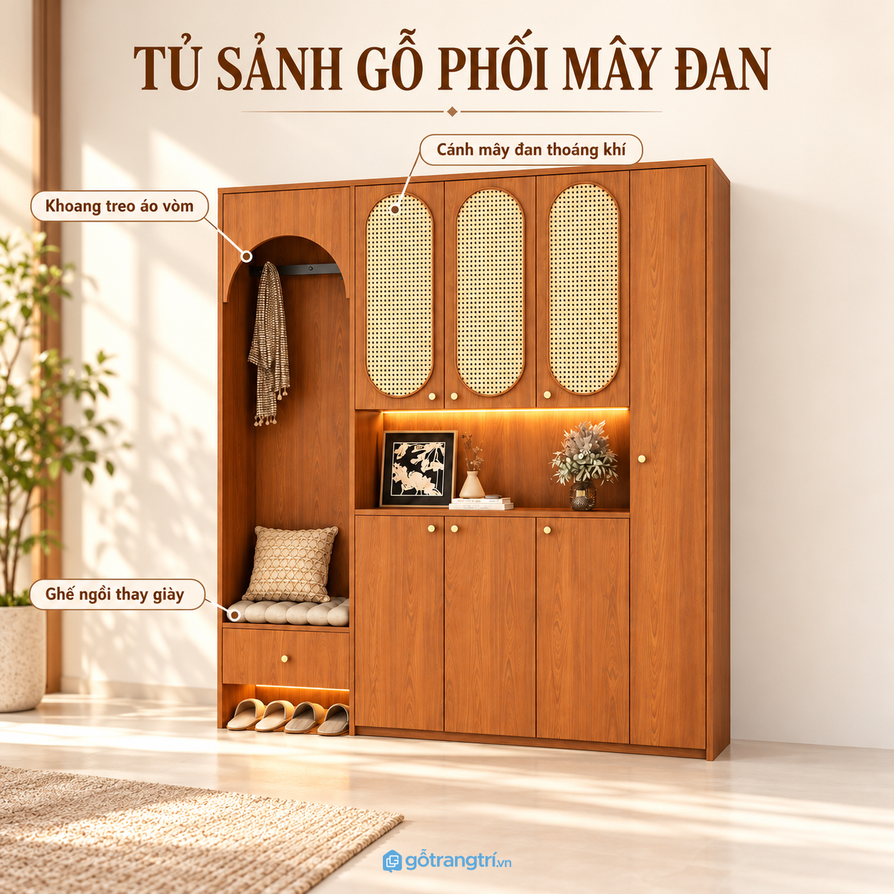 Thiết kế hiện đại với cánh mây đan vòm cong