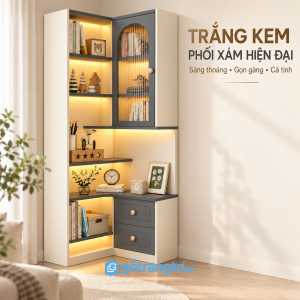 Thiết kế hiện đại với màu trắng kem và vân gỗ