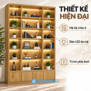Thiết kế kệ trưng bày gỗ hiện đại với 18 ô mở