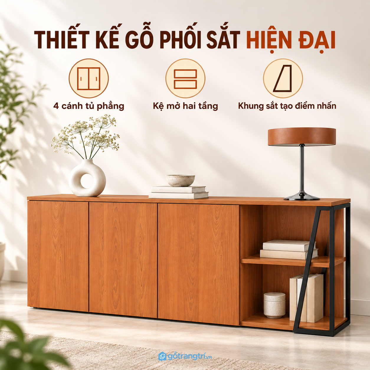 Thiết kế lệch hiện đại với điểm nhấn khung sắt đen