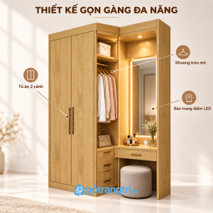 Thiết kế màu gỗ sáng hiện đại, gọn mắt